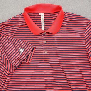 Adidas Polo Golf Shirt‎ Men's XL Pink Blu Striped Polyester Performance